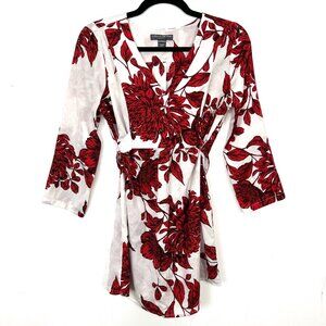 A‎ Pea In The Pod White Red Floral Blouse Tie Back Maternity XS